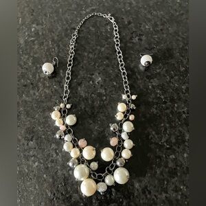 Beaded and Pearl (Faux) Necklace Set with Matching Earrings